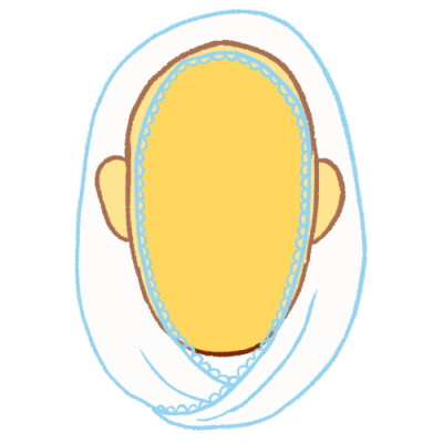 a faceless person wearing a Catholic veil. the veil is white and very transparent with light blue lineart.